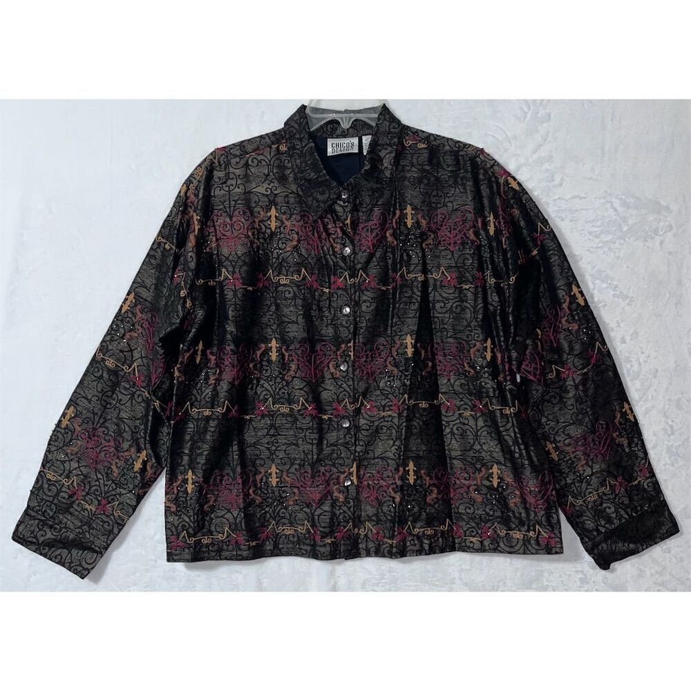 Chico's Design Women's Silk Embroidered Jacket Black Size XL Standard Formal